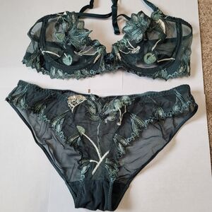 Green Sheer Floral Embroidered Lace Bra & Panty Set